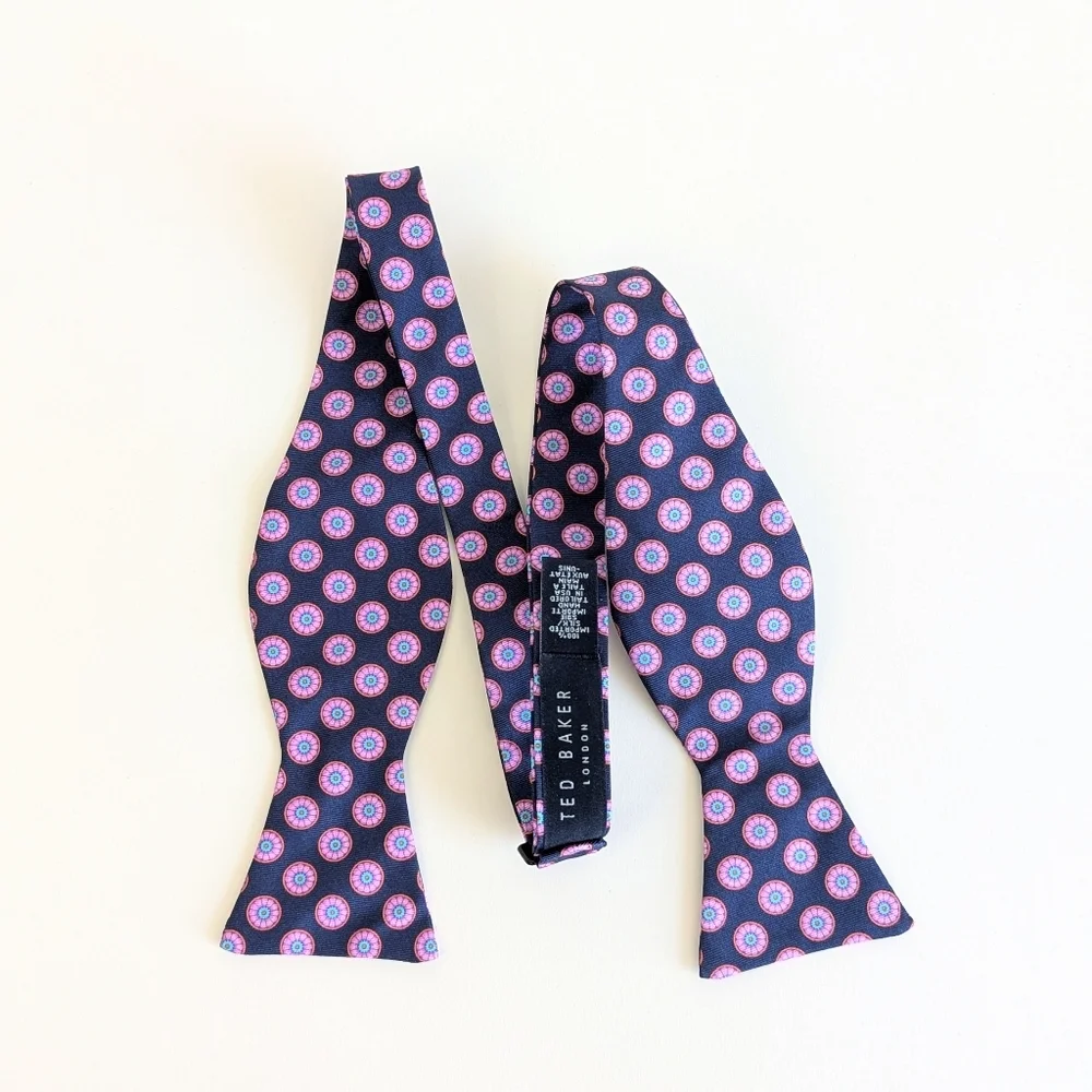 Ted Baker London Floral Medallion Silk Bow Tie Oxford Blue Pink Teal Orange